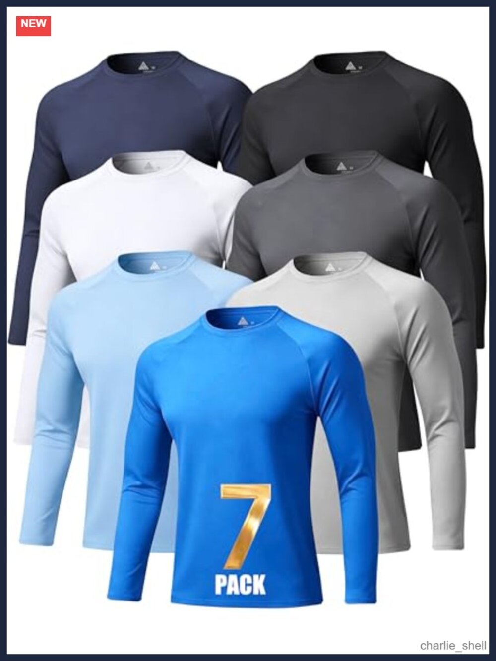 Men's 7 Pack Long Sleeve Rash Guard UPF 50+ Sun Protection Swim Shirts